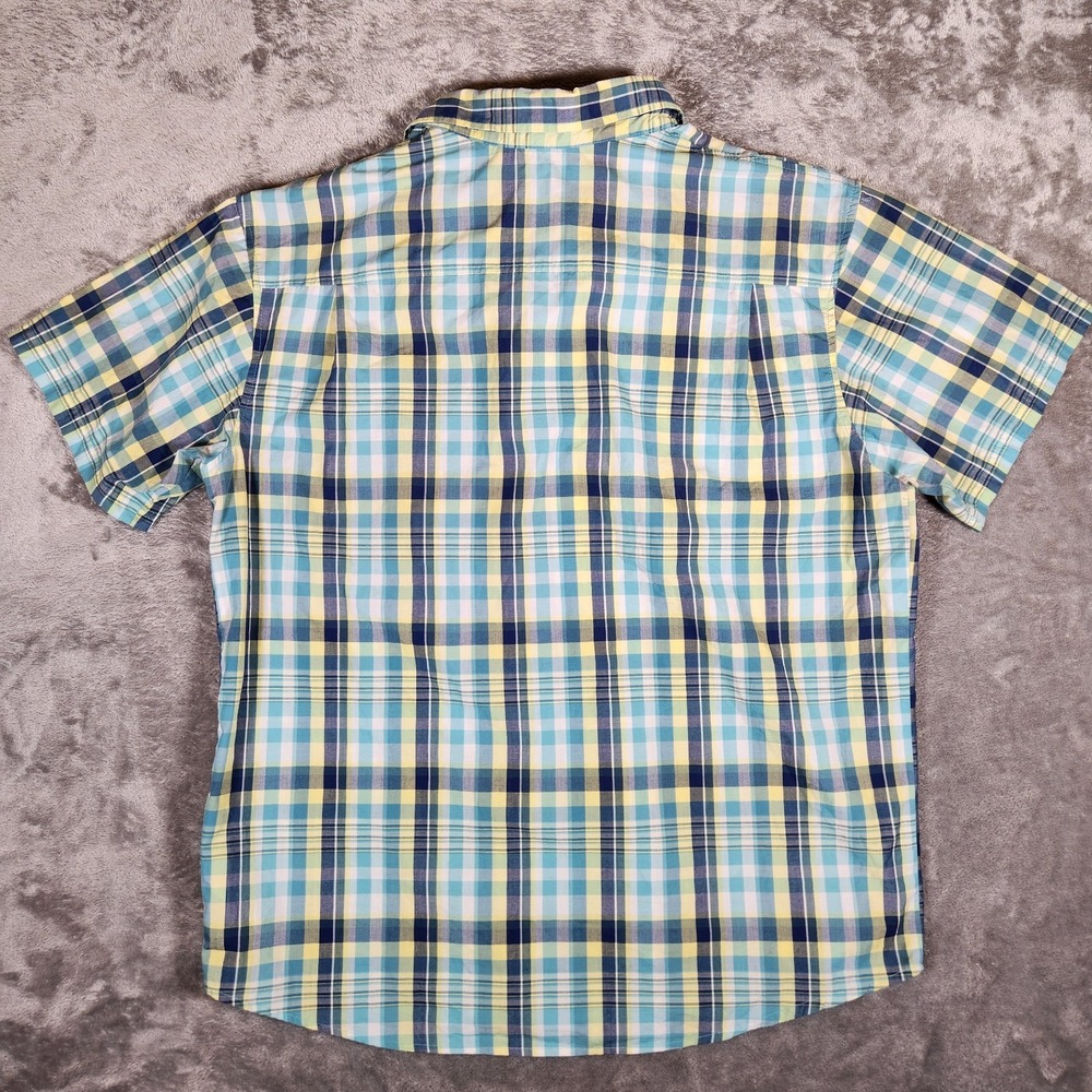 Columbia Shirt Men's Battle Ridge Short Sleeve Button‎ Front Green Yellow Plaid - Picture 12 of 15